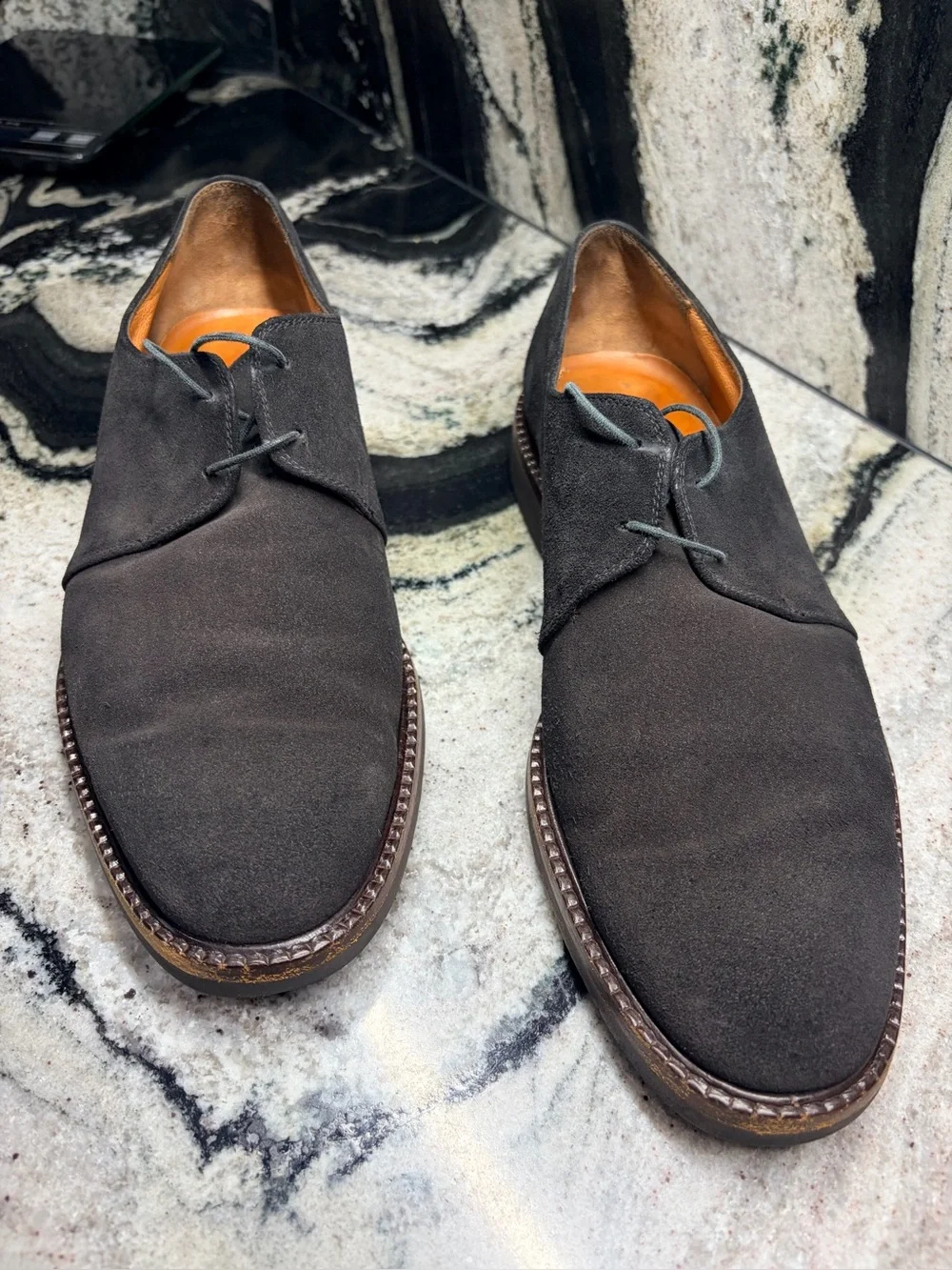 Salvatore Ferragamo Men’s Black Suede Derby Shoes 9.5 2E US 10.5 Vibram Italy
